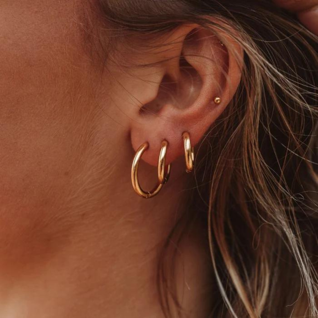 Brincos Trio Argola - Banhado em Ouro 18K