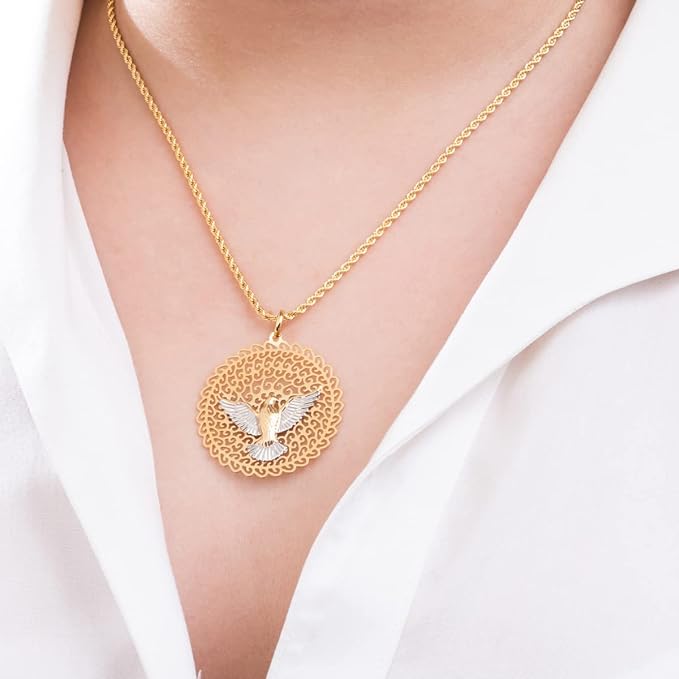 Colar + Pingente Mandala Espírito Santo Banhado Ouro 18k