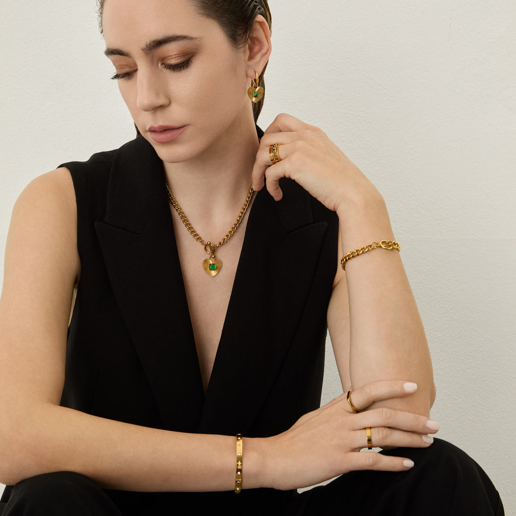 Colar Coração Esmeralda - Banhado em Ouro 18k