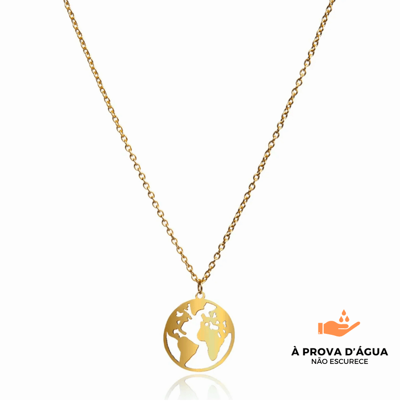 Colar com Pingente do Planeta Terra - Banhado em Ouro 18K
