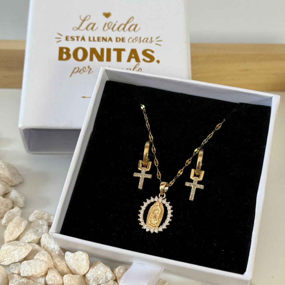 Conjunto Santíssima Fátima | Banhado a Ouro 14K