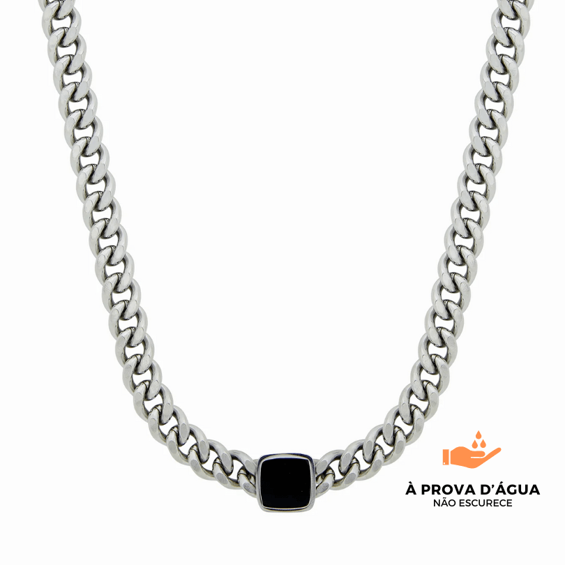Colar com Pingente de Ônix - Banhado em Ouro 18K
