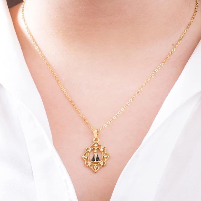 Colar + Pingente Nossa Senhora Aparecida Banhado Ouro 18K