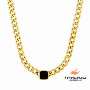 Colar com Pingente de Ônix - Banhado em Ouro 18K