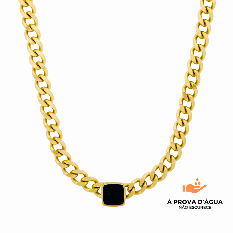 Colar com Pingente de Ônix - Banhado em Ouro 18K