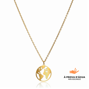 Colar com Pingente do Planeta Terra - Banhado em Ouro 18K